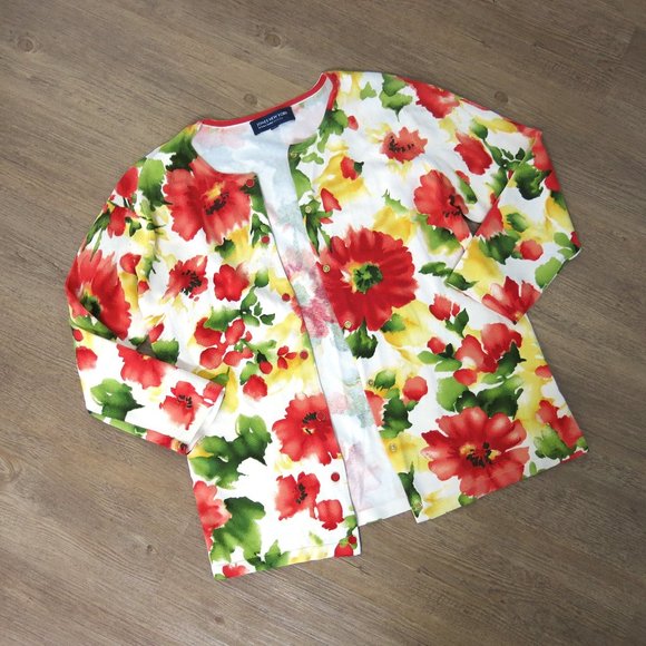 Jones New York Sweaters - Jones New York Colourful Floral Cardigan